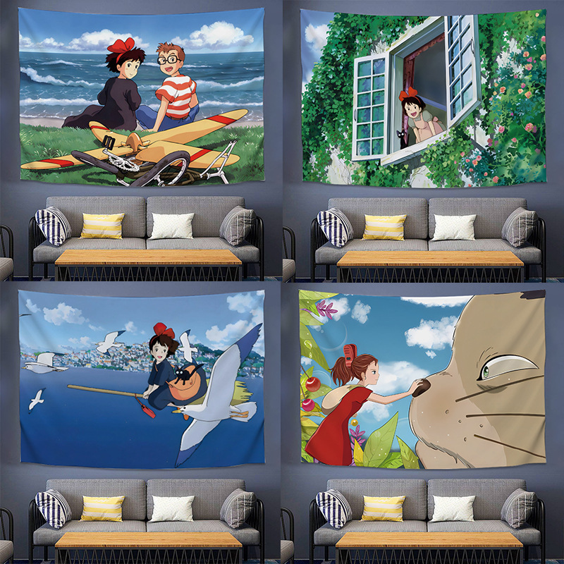 Japanese anime "Kurier Delivery" background cloth, dormitory bed head cartoon Totoro, popular Hayao Miyazaki decorative wall fabric Japanese anime "Kurier Delivery" background cloth, dormitory bed head cartoon Totoro, popular Hayao Miyazaki decorative wall fabric