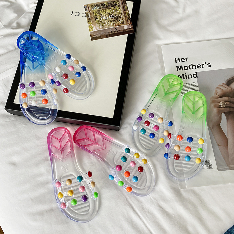 Slippers Women's Summer Indoor and Outdoor Cute Soft Slippers Fashionable Beach Non-Slip Slides Korean-Style Transparent Fruit Shoes