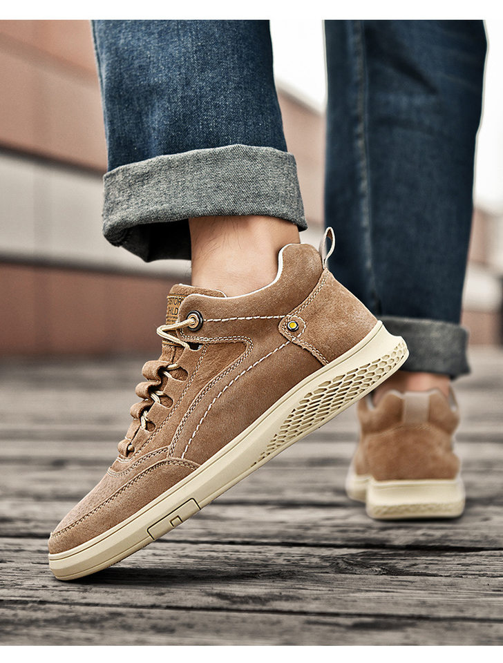 Giày sneaker nam cao cổ da thật thoáng khí đế bằng thời trang dễ phối đồ — Màu cát 983, Màu nâu 983 chi tiết 19