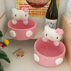 かわいい子猫の漫画の収納かごの少女の心の高い顔の値のデスクトップの間食の家の収納かごの化粧品の収納箱