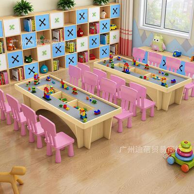 Blocks table Large commercial solid wood children multi-function compatible Lego Building blocks Table Large grain baby