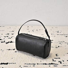 头层牛皮迷你笔筒包简约单肩斜挎圆筒包真皮笔袋包时尚腋下手提包