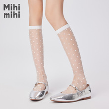 玻璃丝波点小腿袜清凉透气袜无骨缝头独立包装波点小腿丝袜