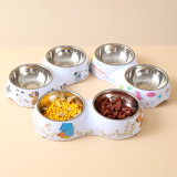 Spot Wholesale Pippi Iced Фарфоровая печать двух -в одном PET Double Bowl некалебной нижней полосы чаши для собак из нержавеющей стали чаши для собак