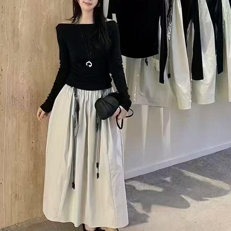 十三行2025秋新款时尚气质小众修身显瘦长袖上衣半身裙两件套女|undefined