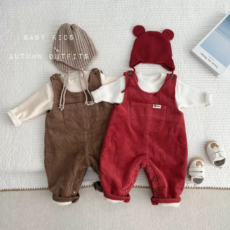 Детская куртка с пухом для раннего возраста, тёплая вельветовая боди-супруга, комбинезон, брюки