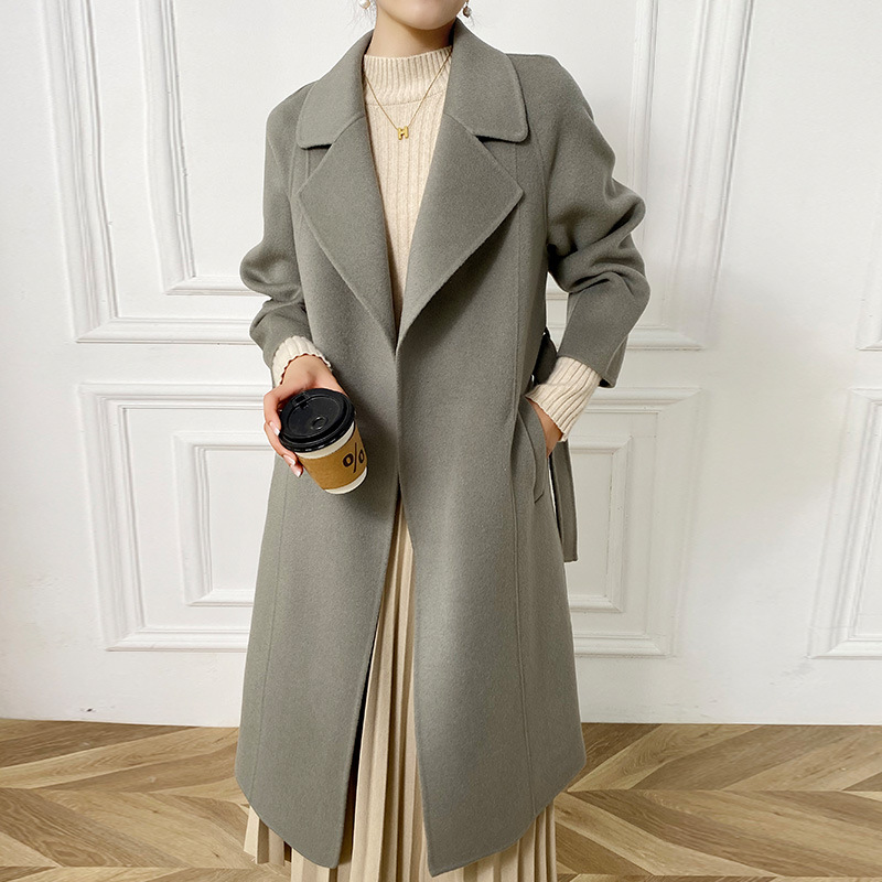Abrigo de Cachemira de Doble Cara para Mujer 100% Lana para Otoño e Invierno