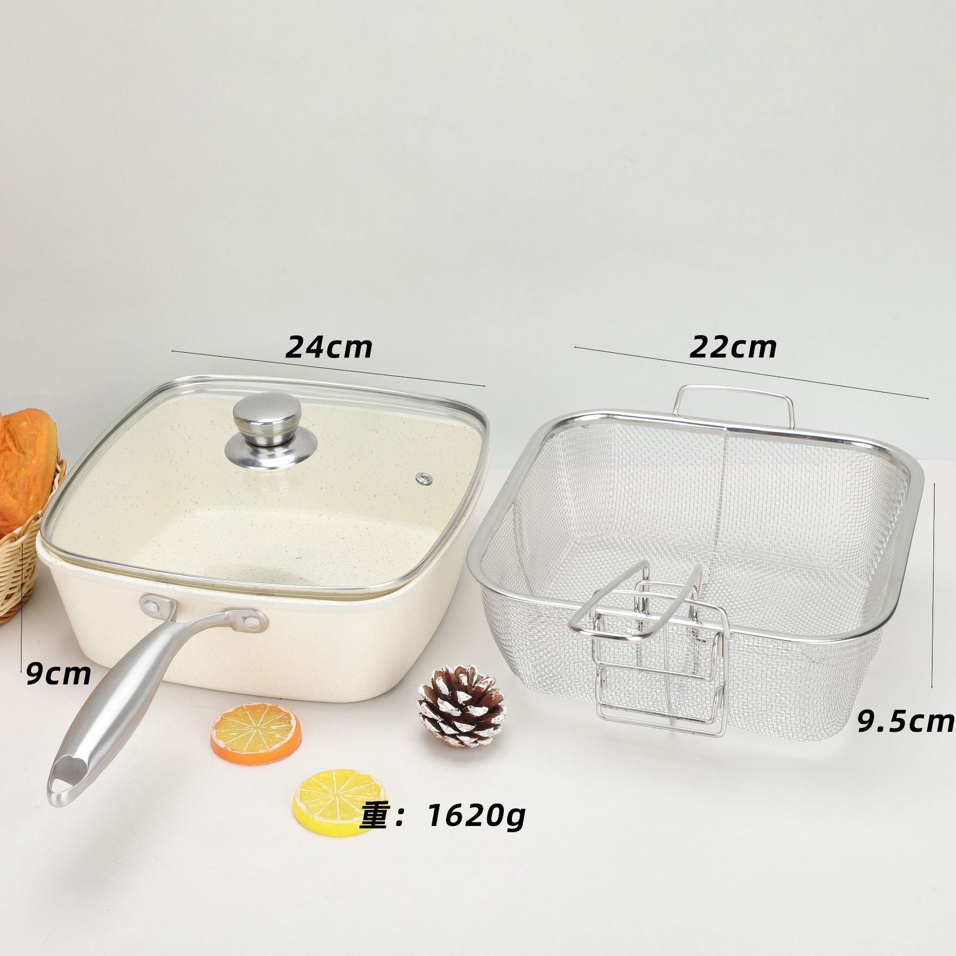 24CM 수프 냄비 스테인레스 스틸 + 스테인레스 스틸 유리 뚜껑 + 스테인레스 스틸 프라이팬