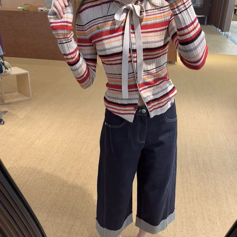 Avv's Little Colorful Berry Lucky Color-Block Striped Textured Double-Layer Placket Cardigan, Fashionable and Versatile, by a Niche Designer Avv's Little Colorful Berry Lucky Color-Block Striped Textured Double-Layer Placket Cardigan, Fashionable and Versatile, by a Niche Designer