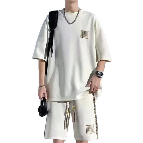 Chic Brand National Trend Little Bear Large Size Set for Men Summer Fashion Youth Short Sleeve Shorts Casual Sports Style Two-Piece Set