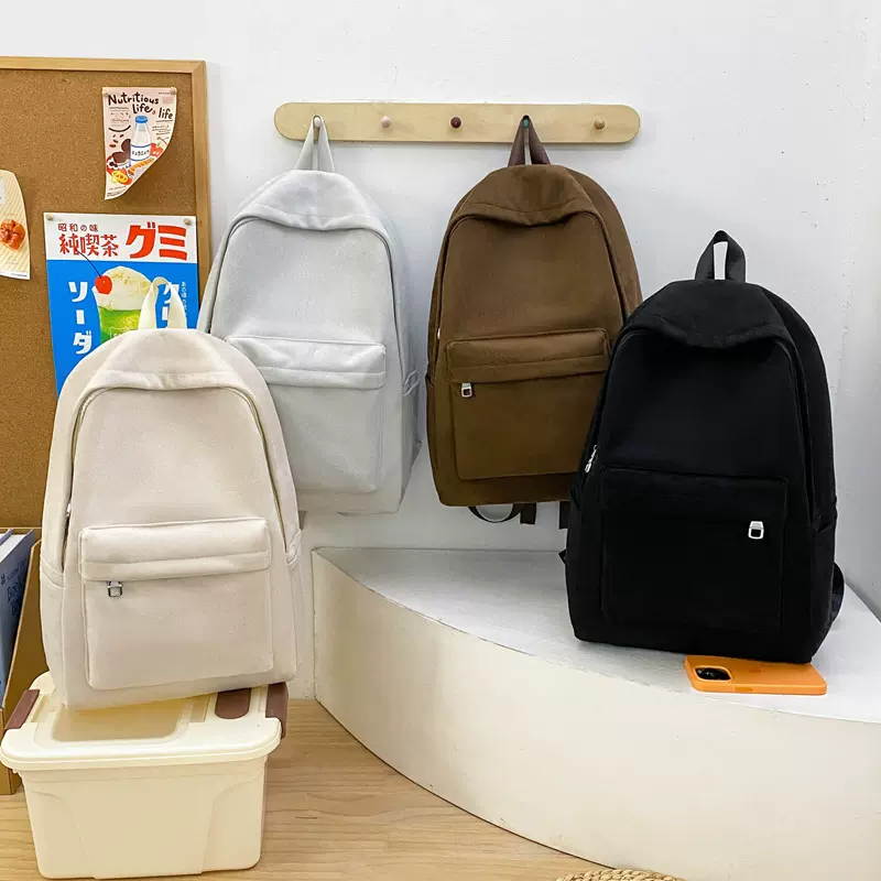 秋冬新款麂皮绒男女生双肩包中大学生书包潮流纯色复古大容量包包