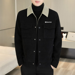 Cross-Border Autumn and Winter Business Casual Versatile Men's Woolen Coat Lapel Color Matching Embroidered Short Jacket Outer Yitai