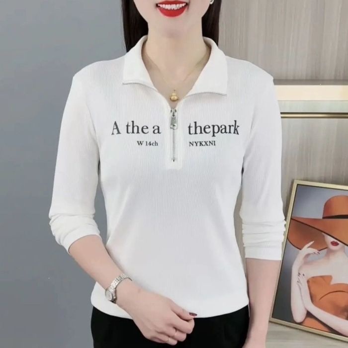 New spring and autumn style fashionable and versatile slimming long-sleeved polo shirt, chic and simple sporty collared T-shirt top