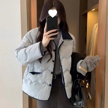 百搭棉服女短款拼接灯芯绒小香风2023年新款冬季棉衣棉袄保暖外套