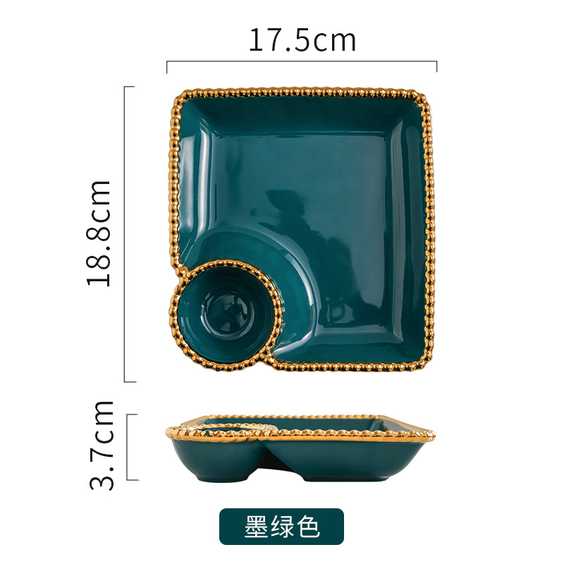 Placa de dumpling cuadrada nórdica con plato de inmersión personalizada hogar cerámica neta rojo desayuno plato creativo compartimento francés fritas