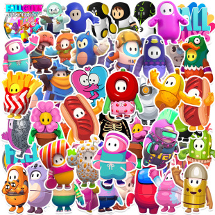 50 cartoon jelly bean stickers skateboard children's luggage phone case waterproof creative stickers Fall Guys