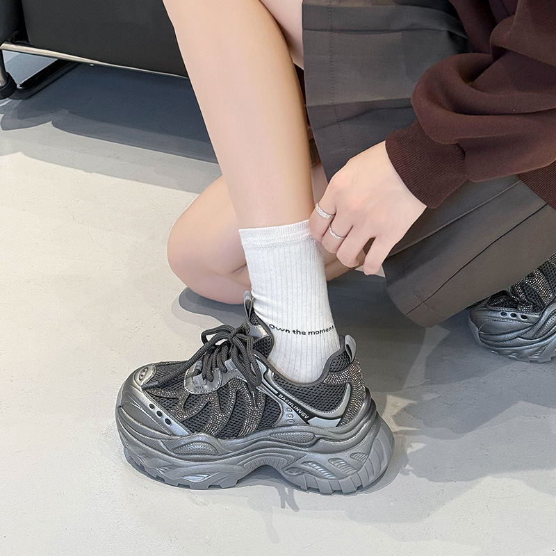 跟高7cm显脚小厚底老爹鞋女2025秋季新款舒适百搭水钻运动休闲鞋|undefined