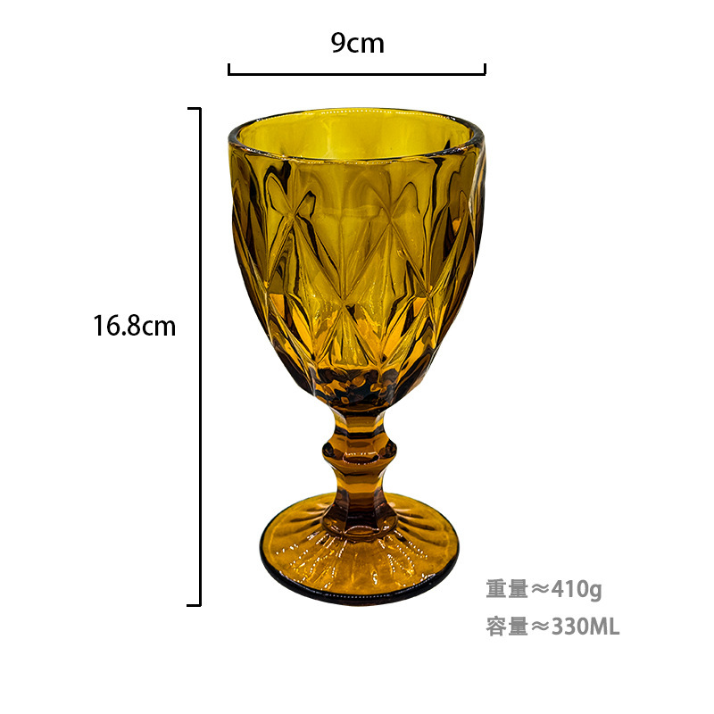 Gran por mayor transfronterizo vasos de vino en relieve europeos tazas de vidrio de colores tazas de bebida de jugo de frutas espesadas tazas de leche de boda tazas de pies altos