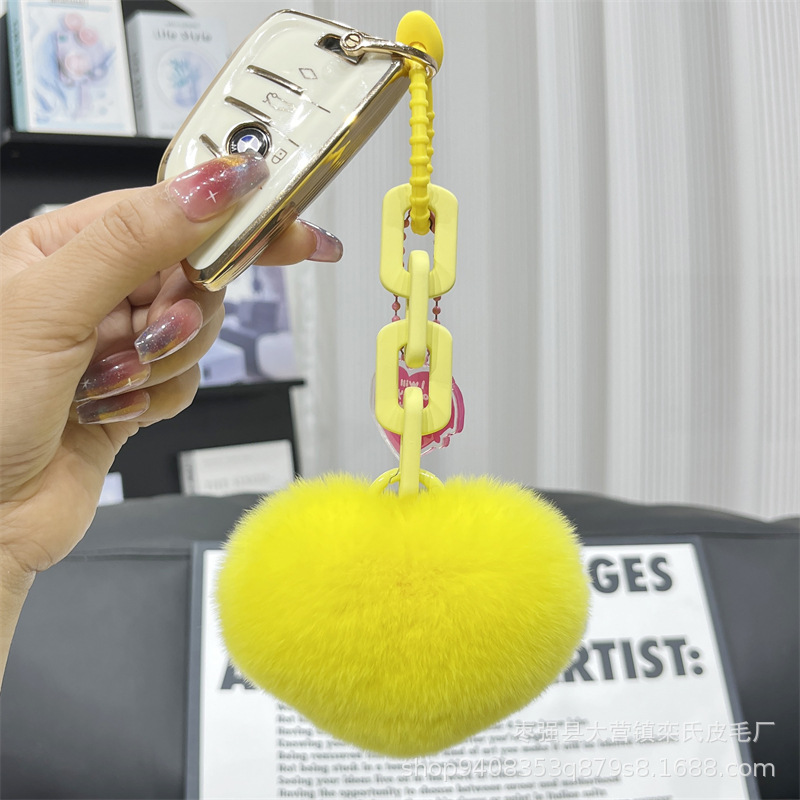 Creativo de silicona real Rex conejo piel amor cadena llavero mochila colgante pareja adornos cadena dominante del coche