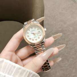 镶钻女式手表带日历功能轻奢玫瑰金腕表间金气质通勤女款石英表