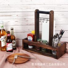 乡村风格木质桌面收纳架户外烧烤实木餐具架调味品收纳架置物架