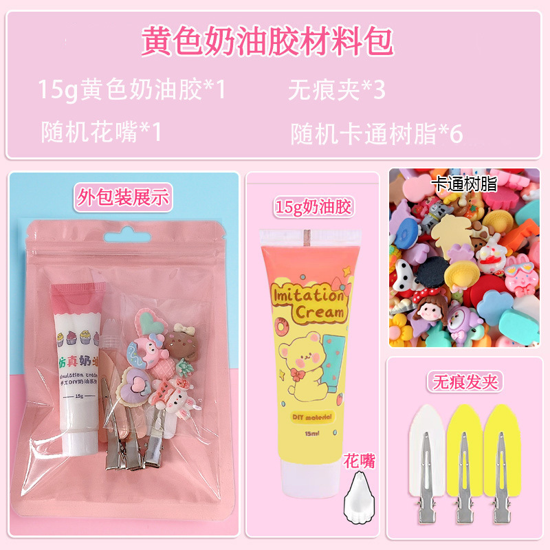 Yellow cream hairgrip, materials set