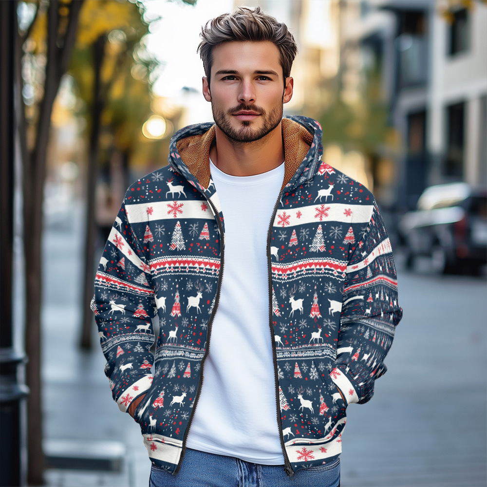 Giacca in cotone con cappuccio e cerniera da uomo invernale con stampa digitale europea D953_voghion.com