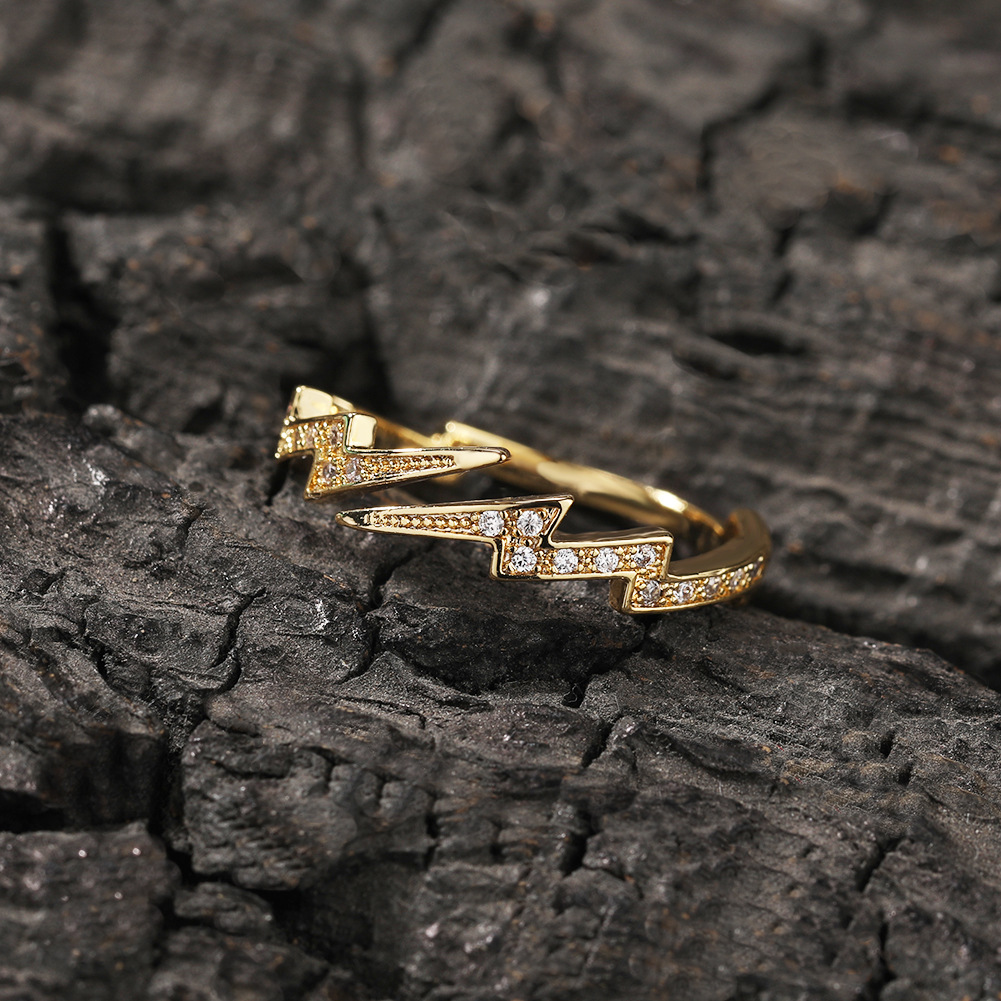 Lightning Diamond Ring Rose Gold Zircon Creative Fashion Jewelry_voghion.com