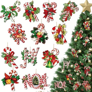 New 24 pcs Christmas Candy Creative Wooden Cane Candy Warm Heart Home Party Decorations Pendant