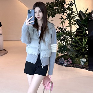 Nanyou Gaipin TB New Four Bar Hooded Knitted Stitching 90 White Duck Down Jacket Women's Casual College Style Coat