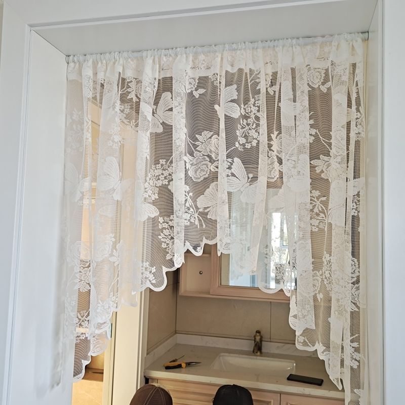 Korean Half-Curved Curtain Partition Curtain Half-Curtain Bathroom Butterfly Lace Door Curtain No Punching and Pasting Curtain