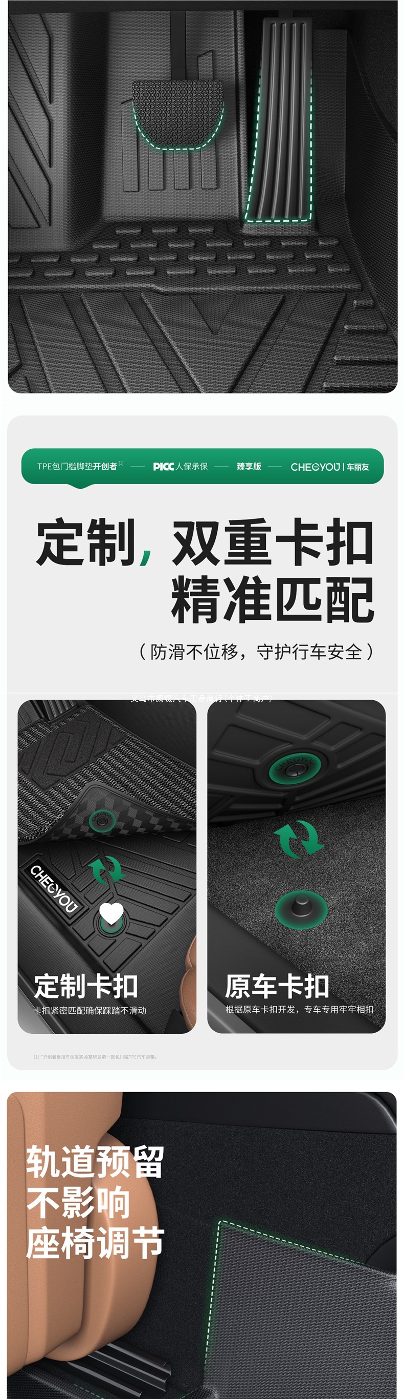 TPE full-coverage car floor mat for the driver's side, single piece, fully encircling the driver and passenger seats