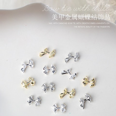 10顆裝美甲飾品金屬蝴蝶金色銀色美甲立體日式飄帶領結指甲裝飾品