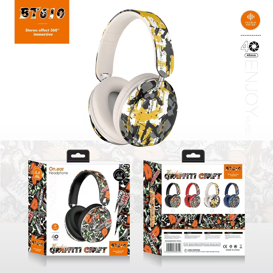 Nuevo modelo de explosión transfronteriza BT610 auriculares Bluetooth auriculares inalámbricos National Tide graffiti estéreo fábrica al por mayor