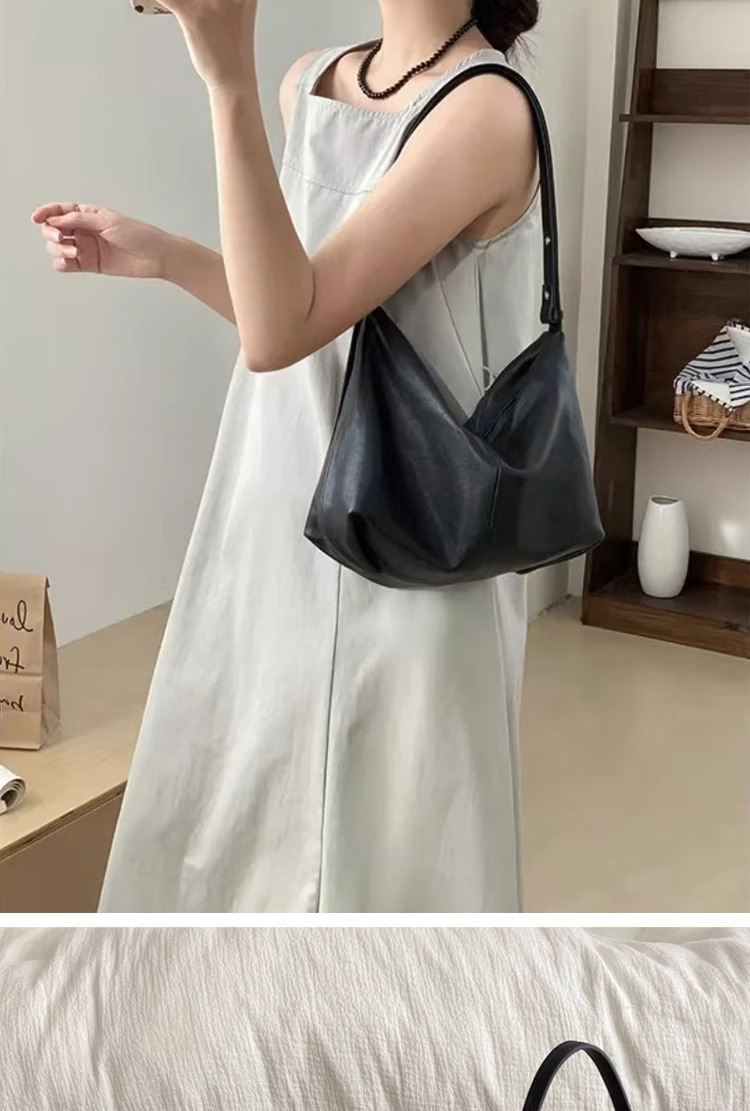 Leather top layer vegetable-tanned cowhide hobo single-shoulder underarm bag for women 2025 new style, a niche and high-end crossbody dumpling bag details Picture