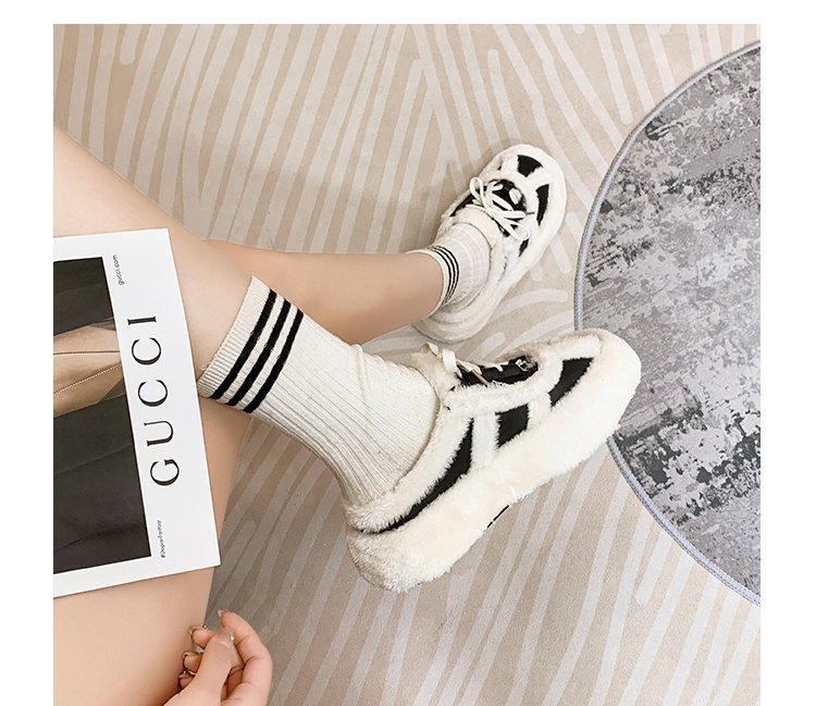 Koreaanse versie plus pluche bontschoenen voor dames 2023 herfst en winter nieuwe stijl lamswollen teen met veters en casual all-match halve pantoffels met dikke zolen_voghion.com