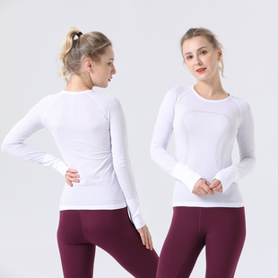 New Fitness Clothes Long-sleeved Elastic Women's T-shirt Running Quick-drying Top Sports Breathable Round Neck Yoga Clothes