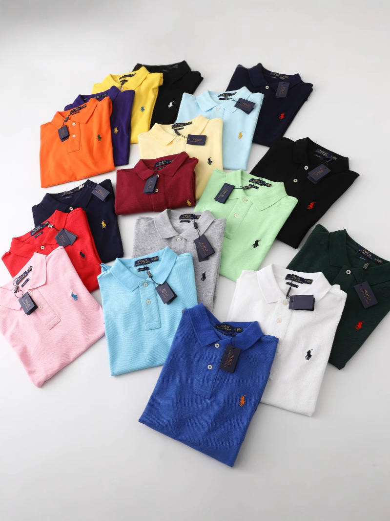 国境を越えた外国貿易供給ラフ RL 通勤カジュアル無地メンズ夏ポニーロゴ刺繍半袖ポロシャツ