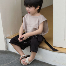 50011夏季新款 儿童背心韩版男女童T恤宝宝针织条纹无袖T休闲坎肩