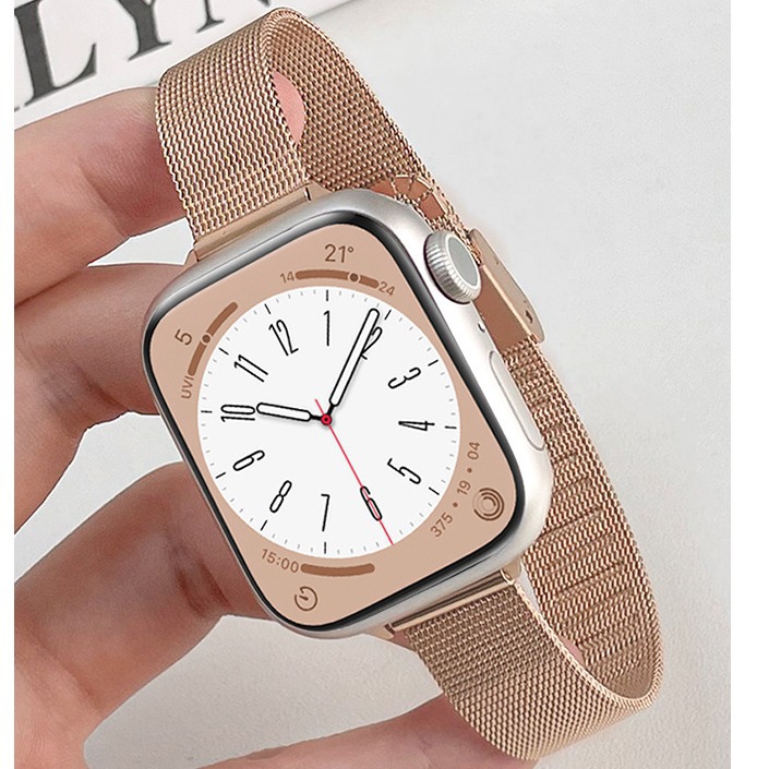 适用applewatch金属表带S9星光色iwatch78米兰尼斯苹果手表带女夏