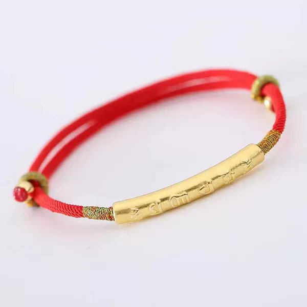 New Style Red Rope Hand-Woven Bracelet with 925 Gold-Plated Tube Accessories for Men and Women, Suitable for the Year of Birth, Available for Live Streaming Sales