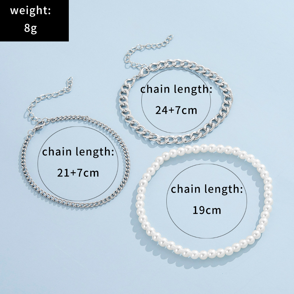 Wholesale Jewelry Retro Pearl Chain Anklet Three-piece Set Nihaojewelry display picture 5