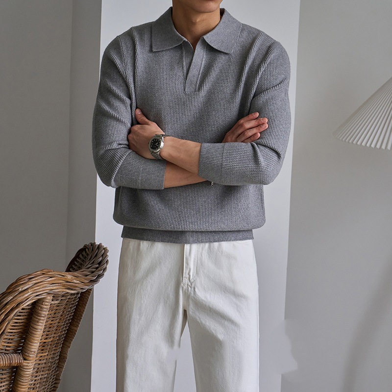 Korean Style Loose Lapel Knitwear Men's 2025 Autumn and Winter New Style Inner Layering Shirt Trendyy Pullover Knitwear Top