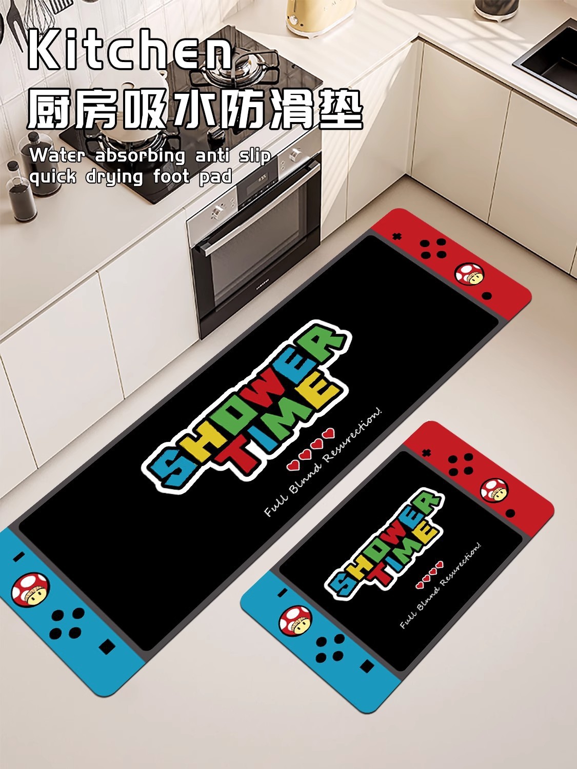 Cross-Border Cartoon Game Console Diatomaceous Earth Kitchen Water-Absorbing and Oil-Absorbing Non-Slip Mats, Dirt-Resistant and Wear-Resistant Floor Mats, Wholesale in Stock