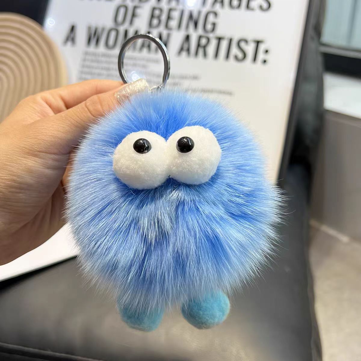 Cute pelo de zorro pequeña bola de carbón coche llavero colgante en elfo peluche bolso colgante regalo