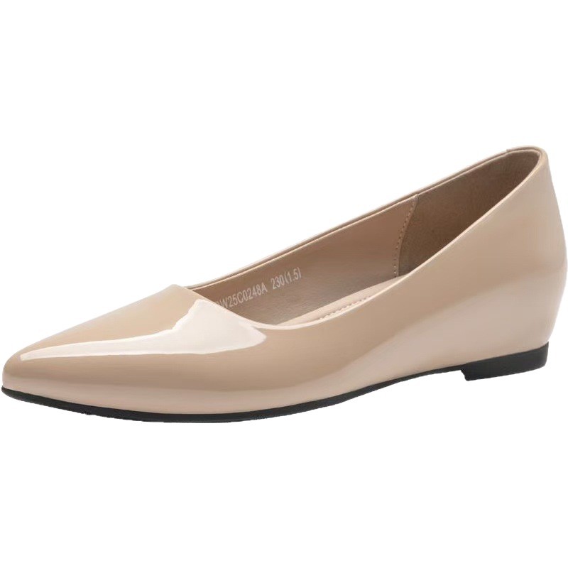 2026 verano nuevo desnudo negro de dos colores esmalte de cuero de cabeza de punta de boca superficial zapatos de sola sola plana para mujeres viajeros versátiles suela suave no