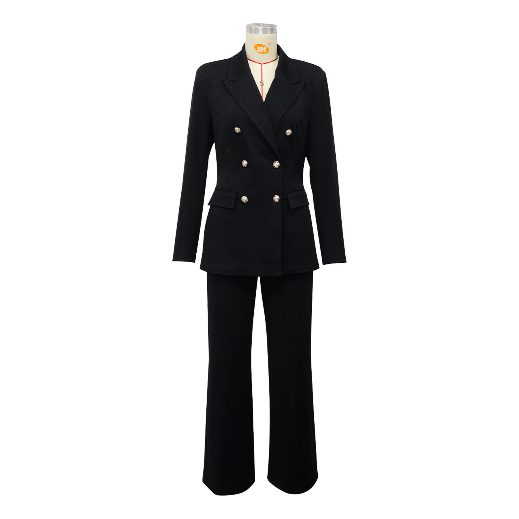 Women's Solid Color Button Suit Trousers Set With Lapel Professional_ecoleips.com