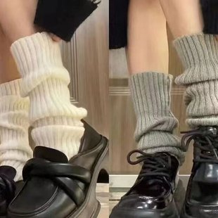 Knitted jk socks women's white long calf socks leg cover spring and autumn warm Lolita pile socks Lolita
