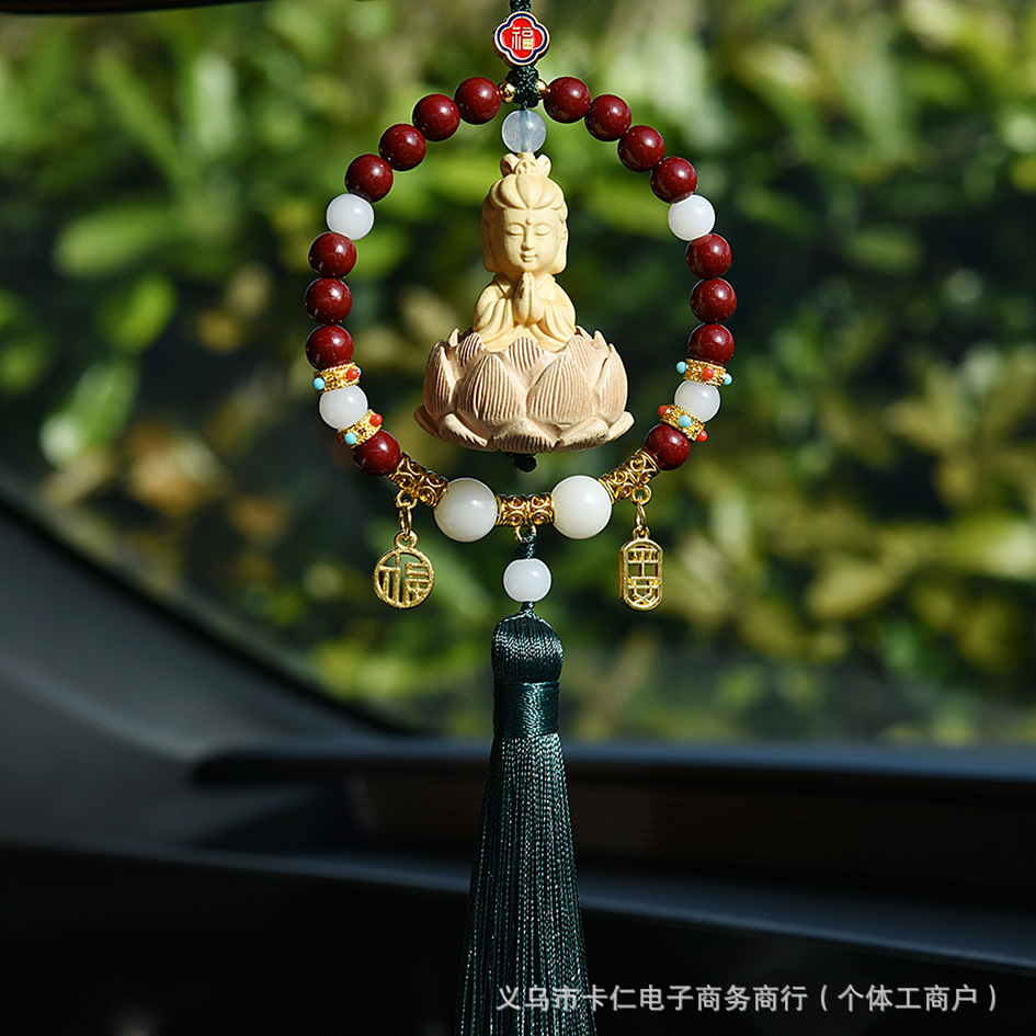Rosary Beads Hanging: Mu Ding Yao Car hanging - peace-blessing-guanyin-green