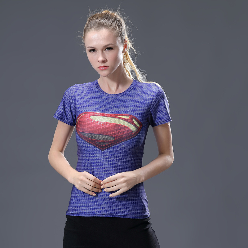 Women's Sports Tight Top Women's Printed T-Shirt Fitness Yoga Running Short Sleeve Superman T-Shirt